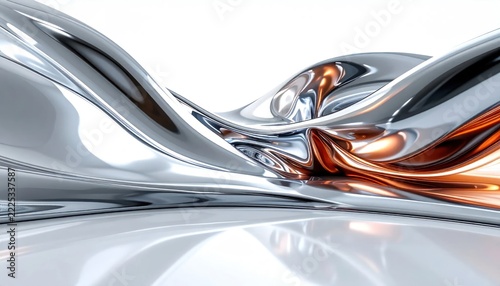 Abstract flowing silver liquid metal waves with copper reflections