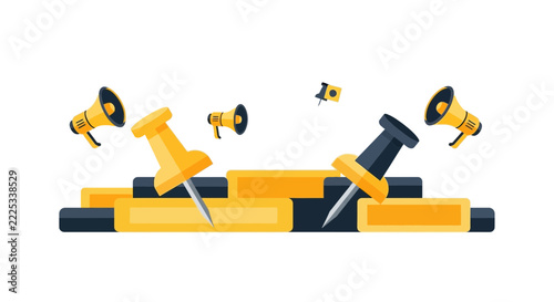 Minimalist Communication Concept Vector with Megaphones and Push Pins
