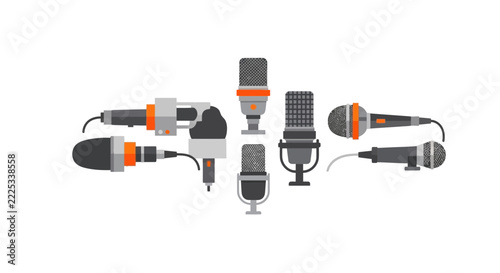 Professional Microphone Icons Set for Podcast and Broadcasting