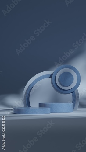 circle backdrop, rendering 3d blank space blue color curved cylinder in portrait