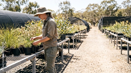 Landscape worker selects native seedlings at nursery