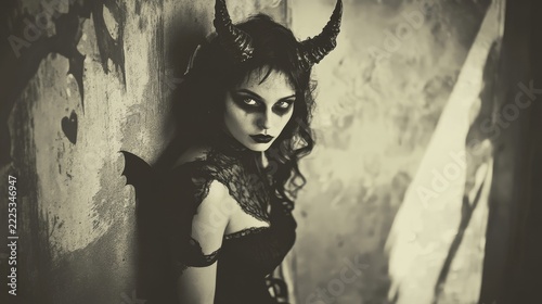 An Ethereal Dark Beauty with Magnificent Horns Captured in a Vintage Inspired Setting