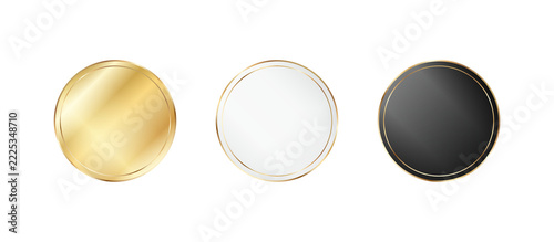 Luxury Round Sticker Badges Set In Gold, White and Black Palette Isolated on Transparent Background PNG Clip Art