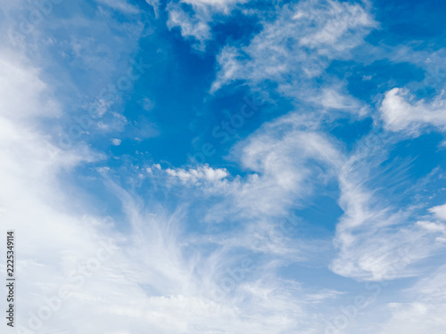 Bright blue sky, wispy white clouds create atmospheric background for weather concepts, travel visuals and natural landscape footage, Kazakhstan
