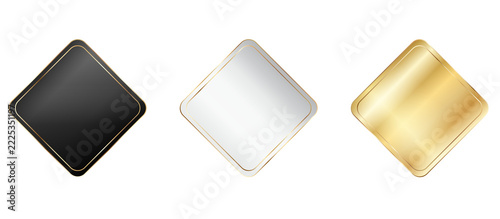 Luxury Diamond Sticker Badges Set In Black, White and Gold Palette Isolated on Transparent Background PNG Clip Art