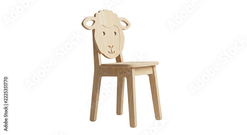 Childrens wooden chair with cute sheep face backrest