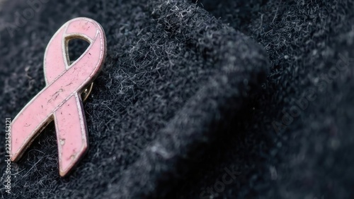 Pink Ribbon Pin on Dark Fabric Breast Cancer Awareness