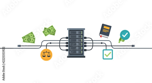 Data Center and Regulatory Compliance Flat Vector Illustration
