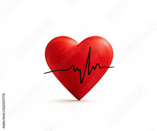 Red Heart with Black Heartbeat Line on White Background Created with Generative AI Technology AI Generative