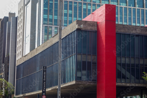 beautiful architecture with a glass facade of the building of MASP, Museum of Art of Sao Paulo, in Paulista avenue