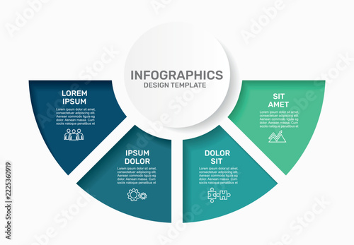 Modern business infographic template with colorful semi-circular options, icons, and text placeholders. Vector illustration.