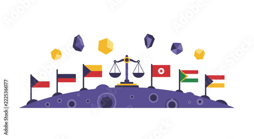 International Space Law and Lunar Governance Flat Vector Illustration