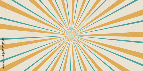 A vibrant retro sunburst background featuring alternating teal and orange rays emanating from a central point, creating a dynamic and energetic visual effect.