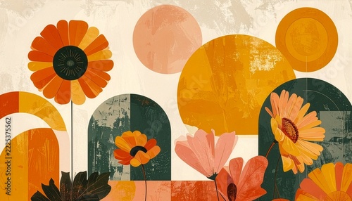 Retro floral geometric poster