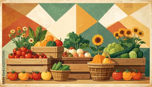 Vintage farmer_market scene