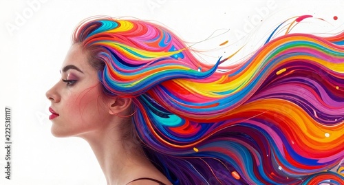 Profile Portrait Of Woman With Vibrant Abstract Flowing Hair