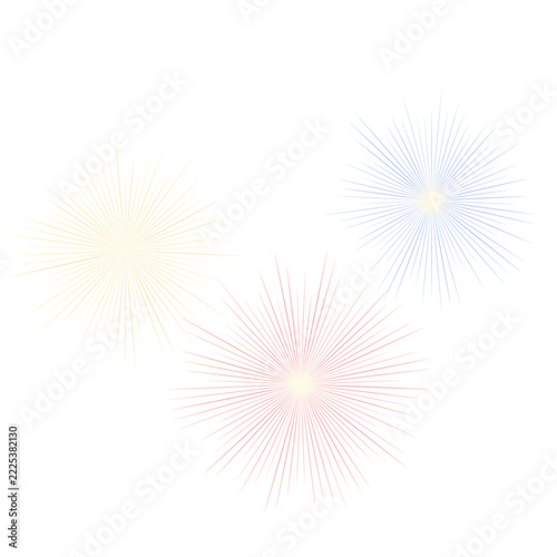 Three colorful fireworks bursts isolated transparent background