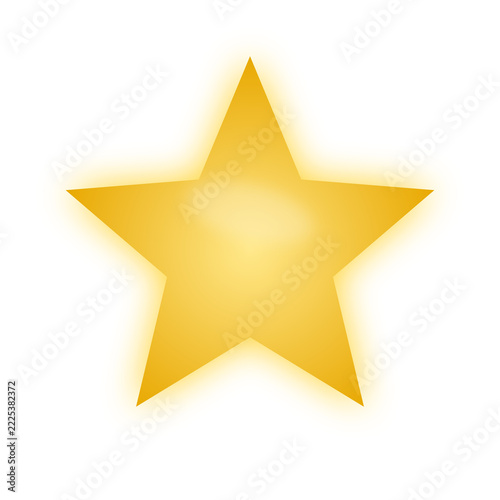 Glowing golden five point star isolated on transparent background