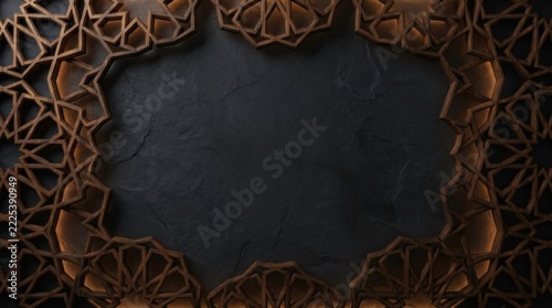 Wooden Carved Star Pattern Backdrop with Dark Slate Texture