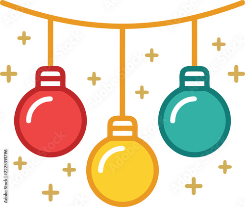 Christmas light bulb icon set featuring red yellow and teal ornaments