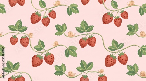 Strawberry Snail Pathways Seamless Pattern
