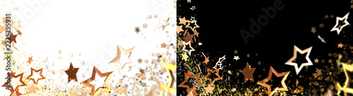 Golden stars and glitter on black background