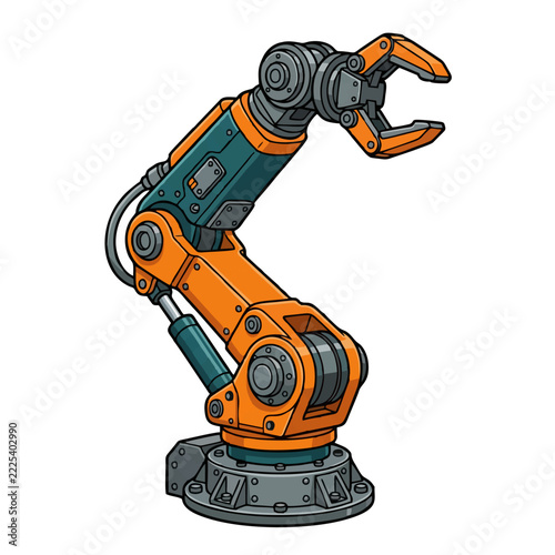Industrial Robot Arm Mechanical Machinery Vector Illustration for Manufacturing Automation