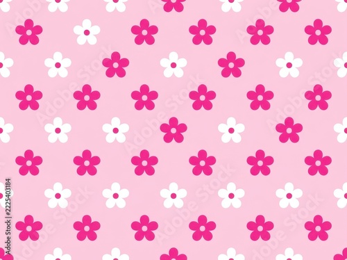 Seamless pattern with pink and white stylized flowers on a soft pink background for textile and stationery design