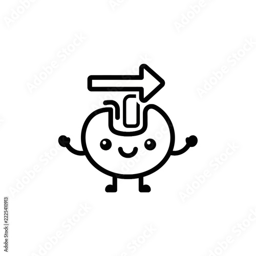 Cute Cartoon Character with Exit Arrow Sign