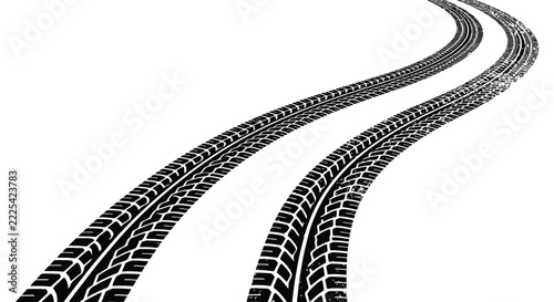 Black tire tracks forming a winding path isolated on white background