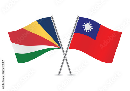 Seychelles and Taiwan crossed flags on a white background. Vector illustration.