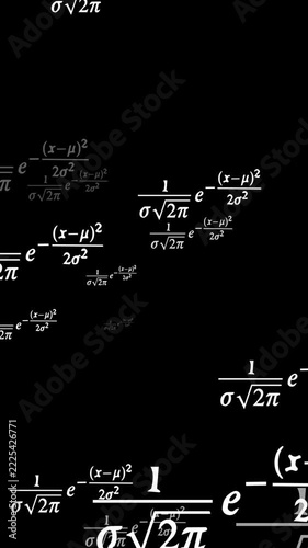 Scientific math vertical, math theory formulas isolated flying alpha channel animation Vertical Mathematics formula equation dynamically animate background 4K video