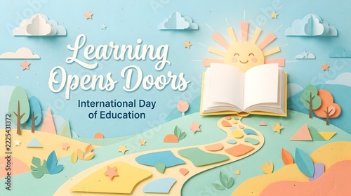 International Day of Education Paper Cut Learning Adventure Poster