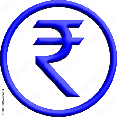 Rupee symbol icon, blue glossy 3D Indian rupee sign in circle ring, currency and finance concept