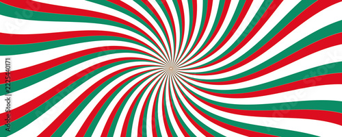 Fotografie Red, green, and white spiral pattern, radial swirl background, with alternating