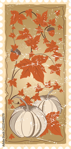Vintage Autumn Postcard with Pumpkins