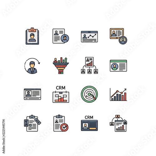 CRM Software Business Management and Customer Relationship Icons Set