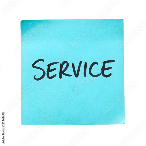 Blue adhesive note with the word service written on transparent background