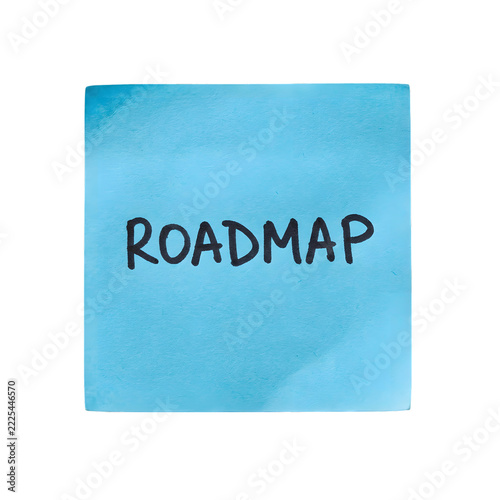 Blue adhesive note with the word roadmap written on transparent background