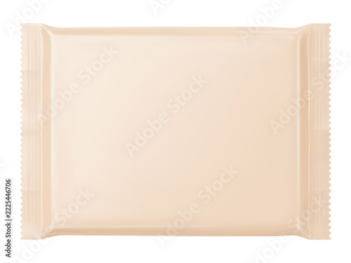 Blank beige plastic food pouch with edges isolated transparent on transparent background