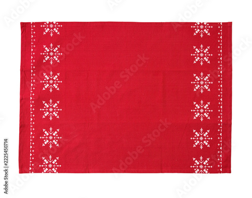 Red Christmas Placemat with Snowflake Pattern Isolated on Transparent Background.