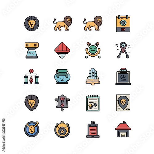 Set of Colorful Lion and Animal Themed Icons
