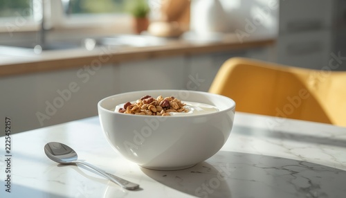 Healthy Yogurt Breakfast Bowl with Fresh Blueberries and Fruit Toppings