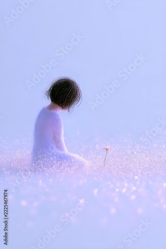 Dreamy Solitary Figure in Pastel Lavender Fantasy Landscape