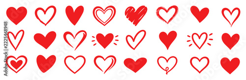 Set of clean red heart icons or symbols for romantic design and love