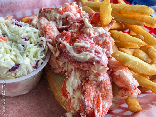 Lobster Roll Loaded with Fresh Lobster Meat Served with French Fries and Coleslaw