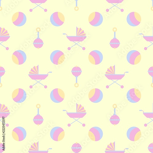 Baby Stroller, Rattle, Ball Pattern