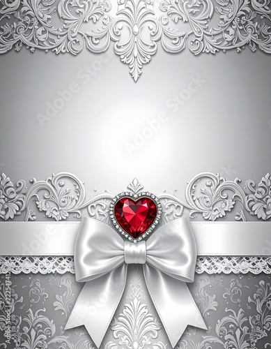 Elegant Pink and Beige Baroque Template Background with Lace Ribbon and Diamond Heart