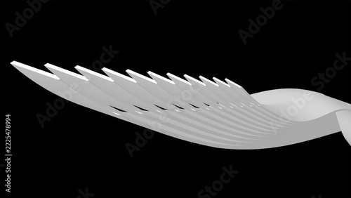 3d model of a sleek white shark fin with serrated edge