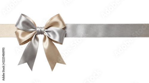 Fotografie Silver and gold gift bow with ribbon on transparent background